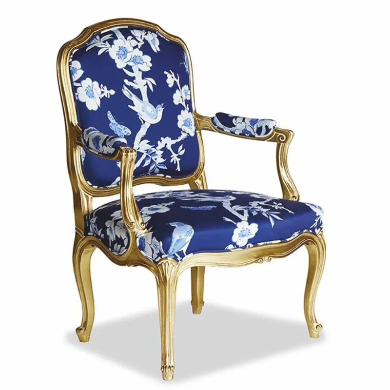 Casa Padrino Luxury Baroque Hotel & Living Room Armchair Blue / White / Gold - Made in Italy Neue Ware