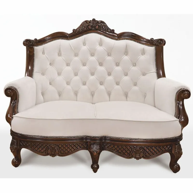 Casa Padrino Luxury Baroque Leather Sofa White / Dark Brown 150 cm - Baroque Furniture Neu