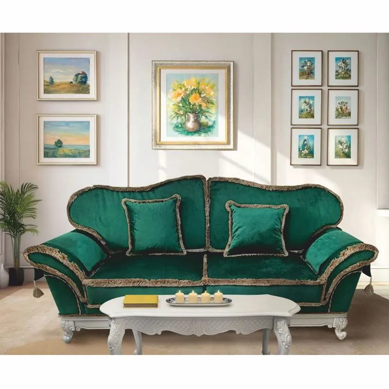 Casa Padrino luxury baroque velvet sofa green / white 210 cm - Baroque style living room furniture Sofort Bestellen
