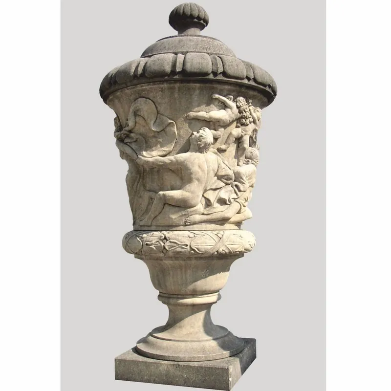 Letzte Chance Casa Padrino Luxury Baroque Stone Flower Vase with Lid Antique Gray H. 160 cm - Made in Italy