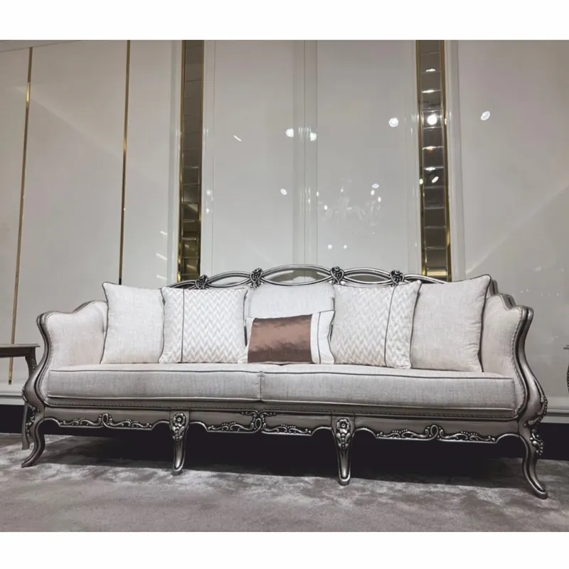 Casa Padrino luxury baroque living room sofa cream / silver 225 cm - Baroque furniture Knallerangebot