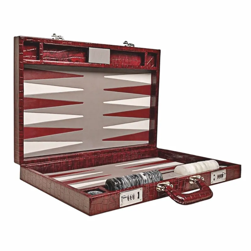 Casa Padrino Luxury Genuine Leather Backgammon Case Bordeaux Red Crocodile Look - Luxury Accessories Solange Der Vorrat Reicht