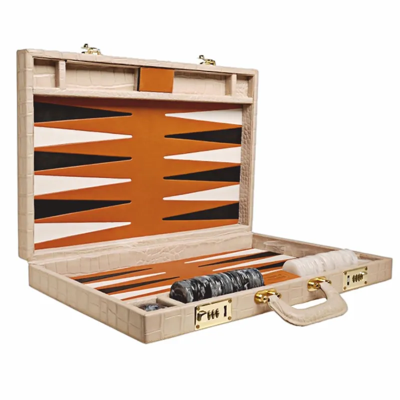 Casa Padrino Luxury Genuine Leather Backgammon Case Beige Crocodile Look - Luxury Accessories Online Kaufen