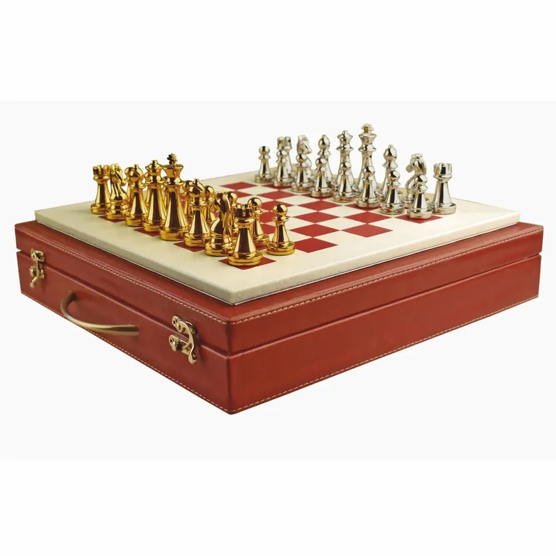 Billig Casa Padrino Luxury Genuine Leather Chess Set Case Red 40 x 40 cm - Luxury Accessories