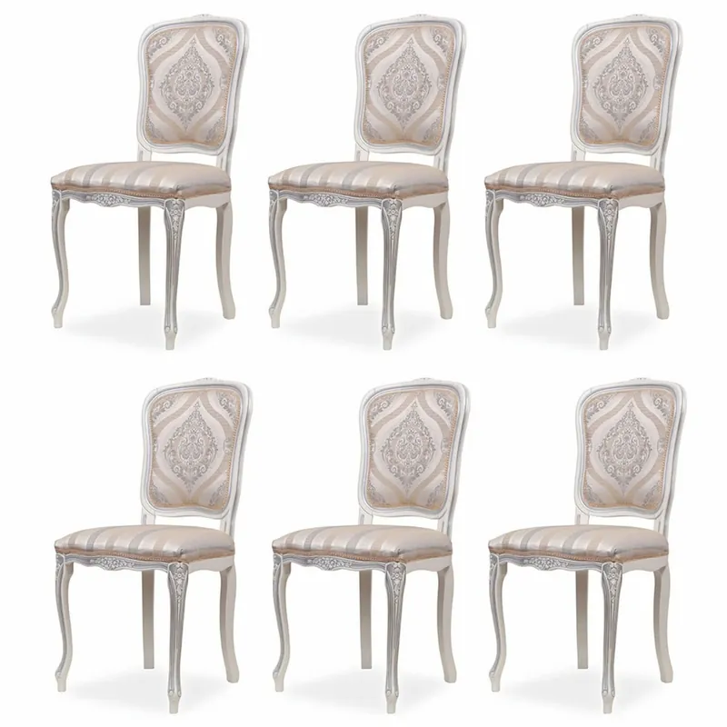 Casa Padrino luxury baroque dining chair set of 6 beige / gray / white - Baroque dining room furniture Saisonangebot