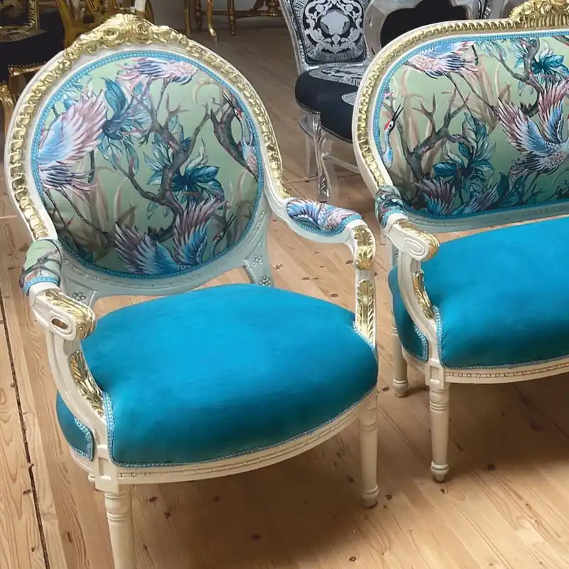 Casa Padrino Baroque Medallion Salon Chair Blue / Colorful / White / Gold H. 100 cm - Baroque Furniture Solange Der Vorrat Reicht