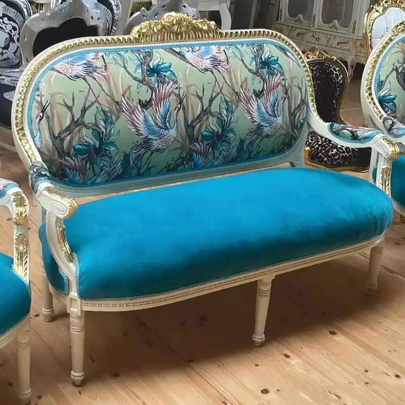 Aktuell Casa Padrino Baroque 2 Seater Sofa Blue / Colorful / White / Gold 150 cm - Baroque Furniture