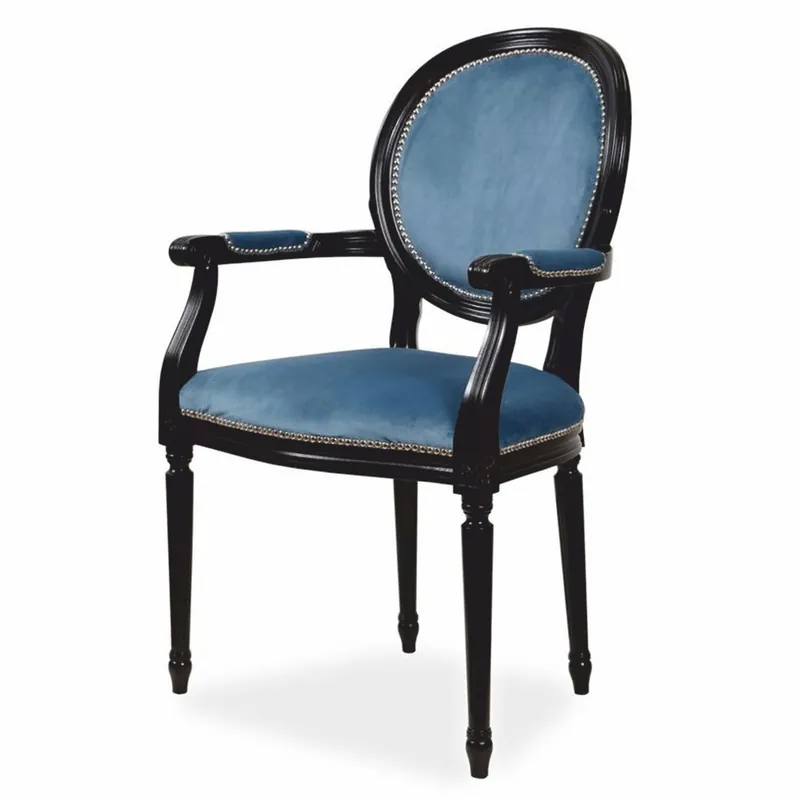 Casa Padrino luxury baroque dining room chair with armrests blue / black - Baroque style dining room furniture Neue Kollektion