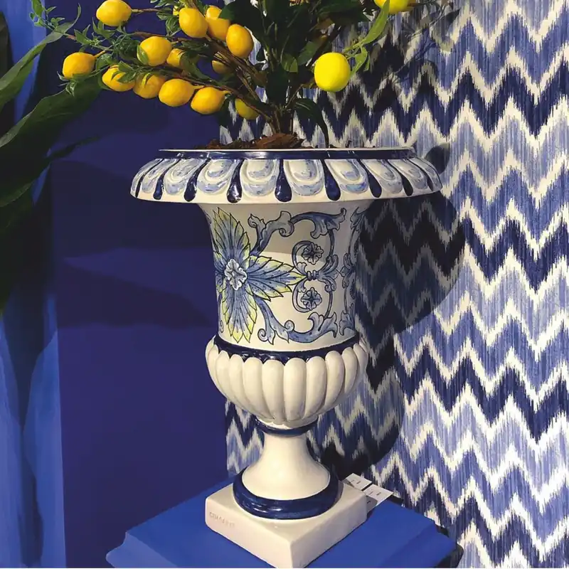 Casa Padrino Luxury Baroque Ceramic Flower Pot White / Blue / Yellow Ø 45 x H. 57 cm Solange Der Vorrat Reicht