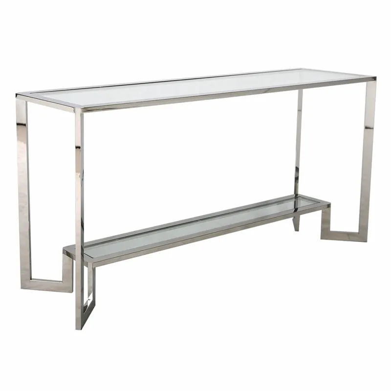 Echt Casa Padrino Luxury Stainless Steel Console Table with Glass Top Silver 160 cm - Luxury Furniture