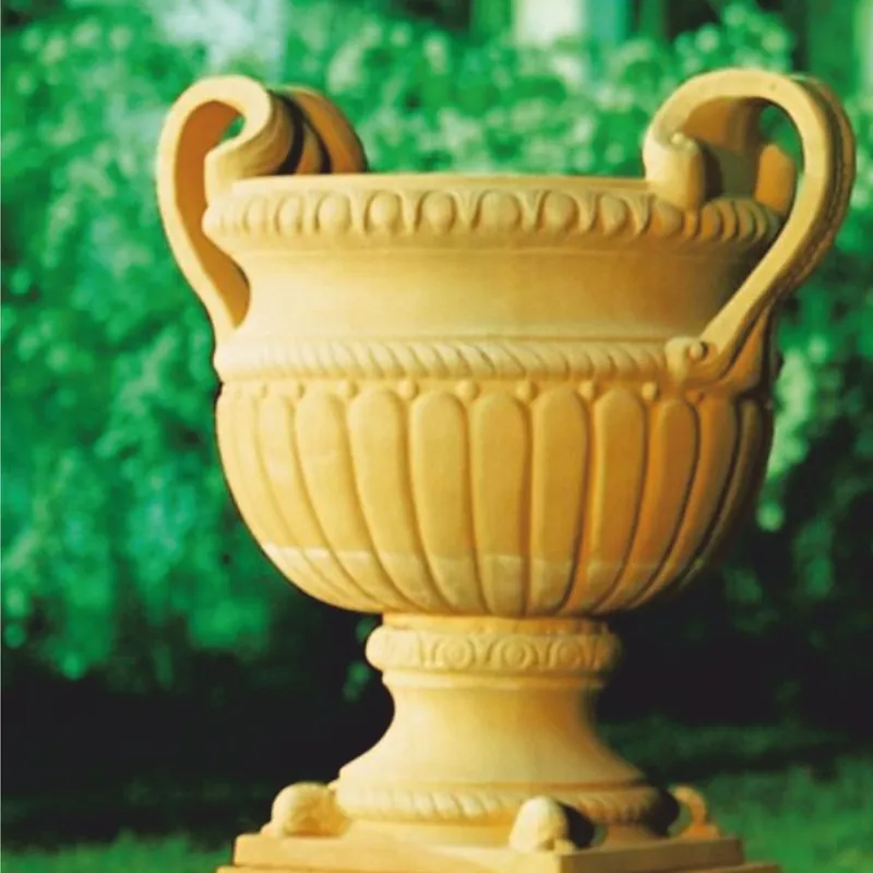Casa Padrino Luxury Baroque Ceramic Flower Pot Yellow Ø 72 x H. 78 cm - Garden Decoration Echt