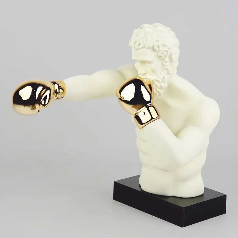 Casa Padrino Decorative Boxer Sculpture Cream / Gold / Black H. 52 cm - Decorative Figure Begrenztes Angebot