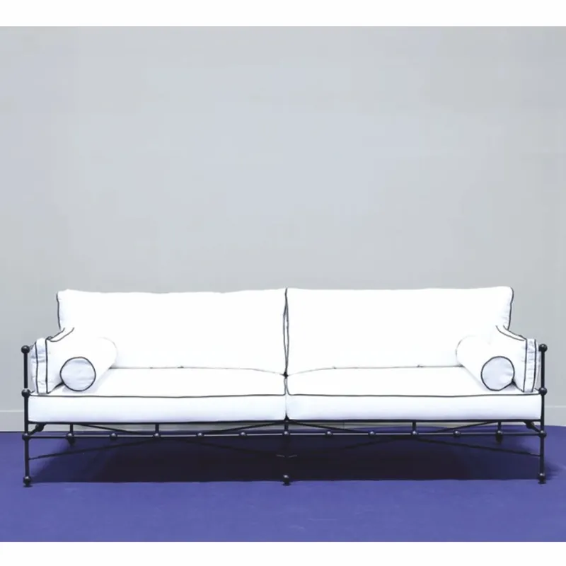 Casa Padrino Luxury Wrought Iron Sofa Black / White 245 cm - Hotel & Garden Sofa Versand Am Gleichen Tag