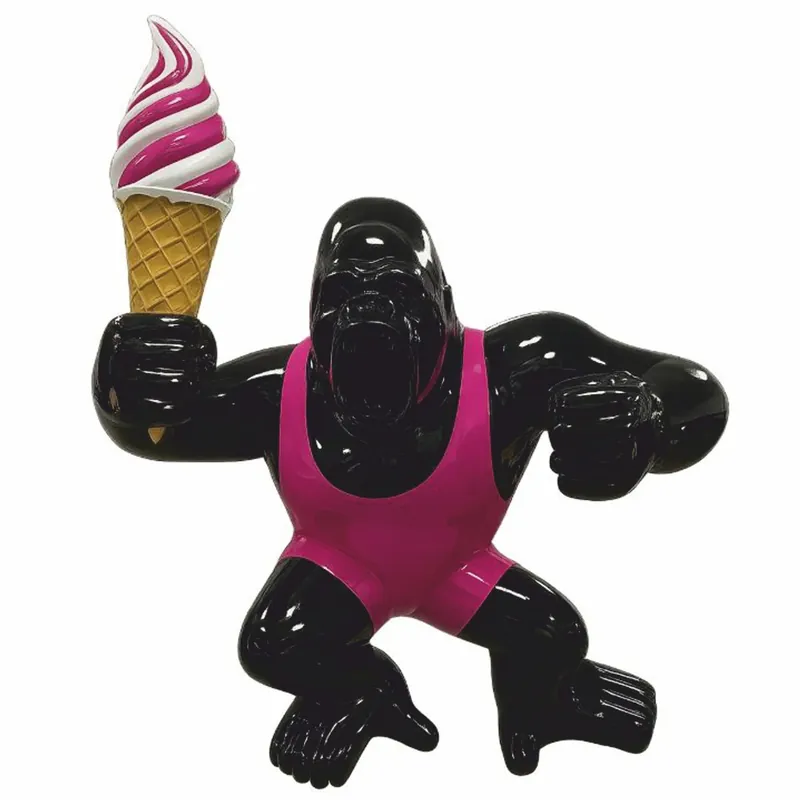 Preisreduziert Casa Padrino XXL decorative sculpture gorilla monkey with ice cream black / pink H. 220 cm