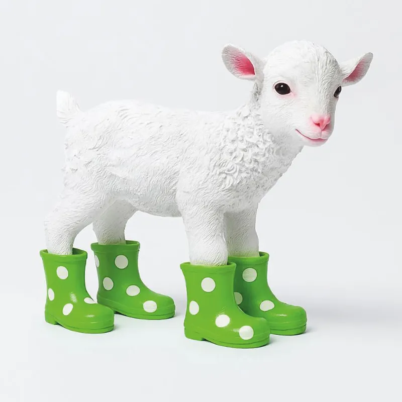 Must-Have Casa Padrino Decorative Figurine Goat with Rubber Boots White / Green 42 cm - Decorative Sculpture