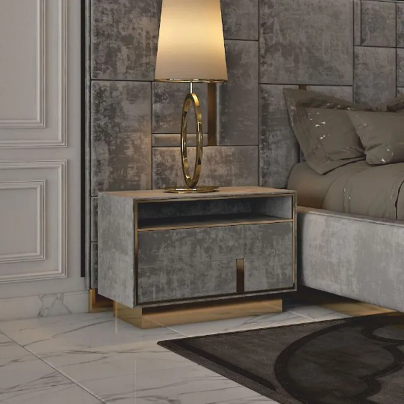 Online Kaufen Casa Padrino Luxury Bedside Table Gray / Gold - Luxury Hotel & Bedroom Furniture
