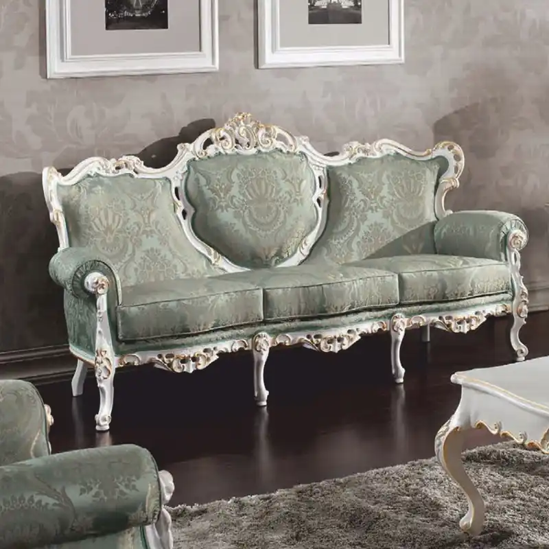 Casa Padrino Luxury Baroque Living Room Sofa Green / White / Gold 210 cm - Made in Italy Ausverkauf