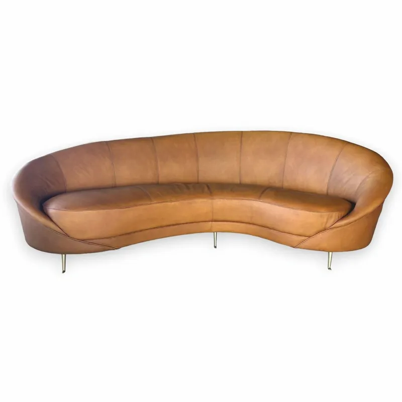 Rabatt Casa Padrino Luxury Leather Sofa Light Brown / Brass 230 cm - Leather Living Room Furniture