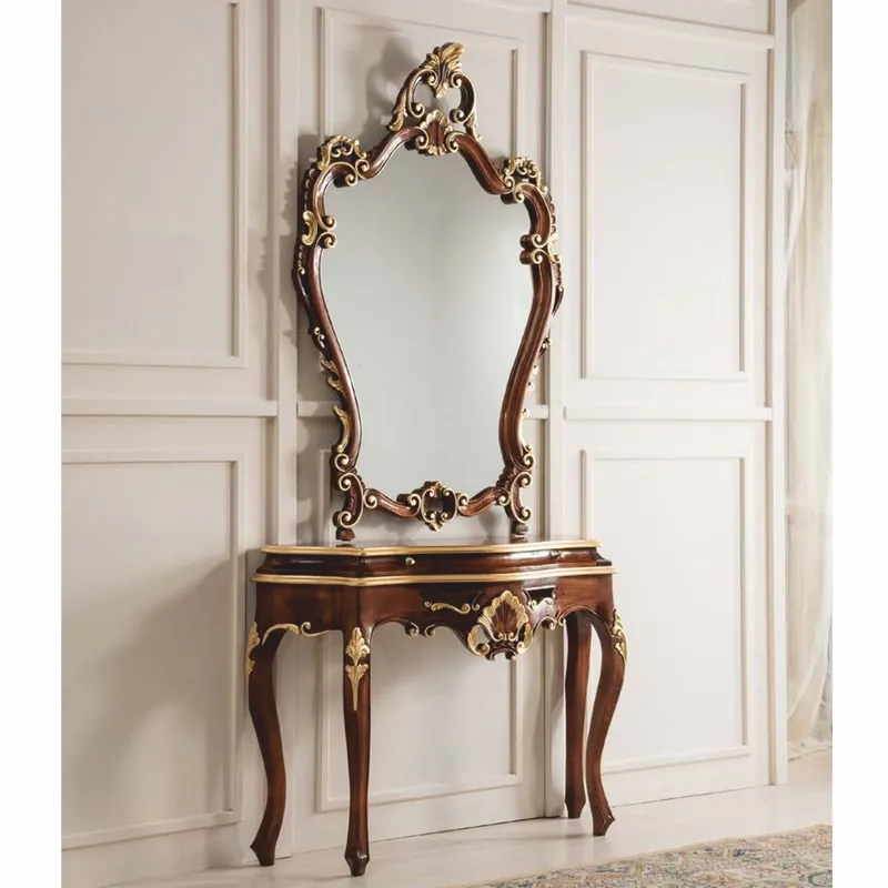 Top-Angebot Casa Padrino Luxury Baroque Console with Wall Mirror Dark Brown / Gold - Made in Italy