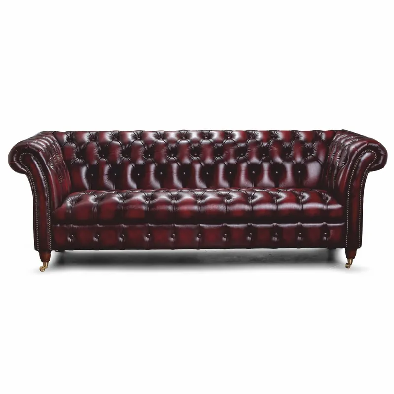 Heißes Angebot Casa Padrino luxury Chesterfield Leather 3 Seater Sofa Dark Wine Red / Brass 235 cm - Genuine Leather Furniture