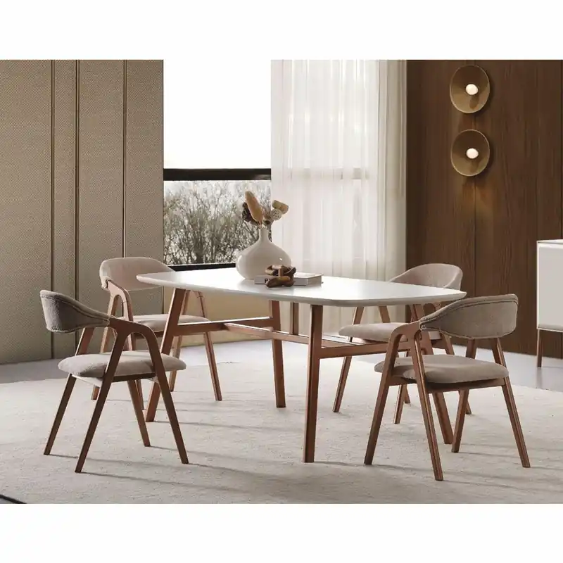 Neu Im Sortiment Casa Padrino set da pranzo di lusso bianco / marrone / grigio - 1 Tavolo da pranzo e 6 Sedie con braccioli