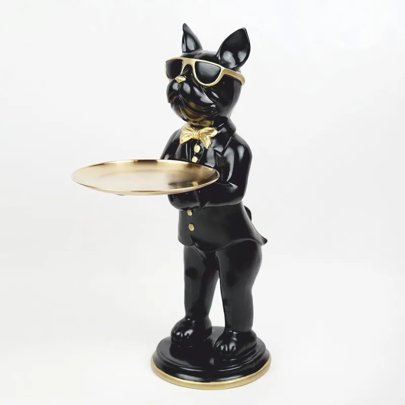 Casa Padrino figura decorativa bulldog con vassoio nero / oro A. 67,5 cm - Scultura decorativa Direktkauf