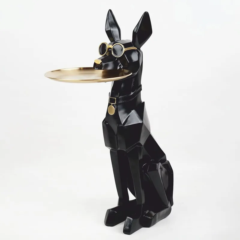 Saisonangebot Casa Padrino figura decorativa doberman con vassoio nero / oro A. 77 cm - Scultura decorativa
