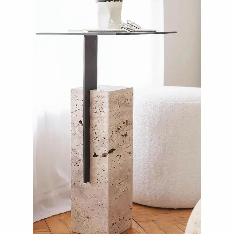 Casa Padrino tavolino di lusso in travertino con piano in metallo beige / nero A. 70 cm Garantierte Lieferung