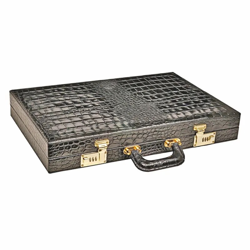 Casa Padrino Valigetta da Backgammon di Lusso in Vera Pelle Ottica Coccodrillo Nero - Accessori di Lusso Jetzt Kaufen