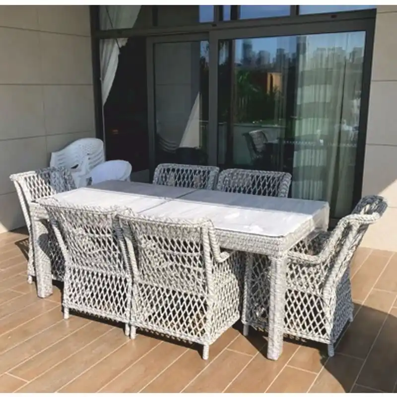 Casa Padrino set di mobili da giardino di lusso in rattan grigio - 1 Tavolo da giardino e 6 Sedie da giardino Ausverkauf
