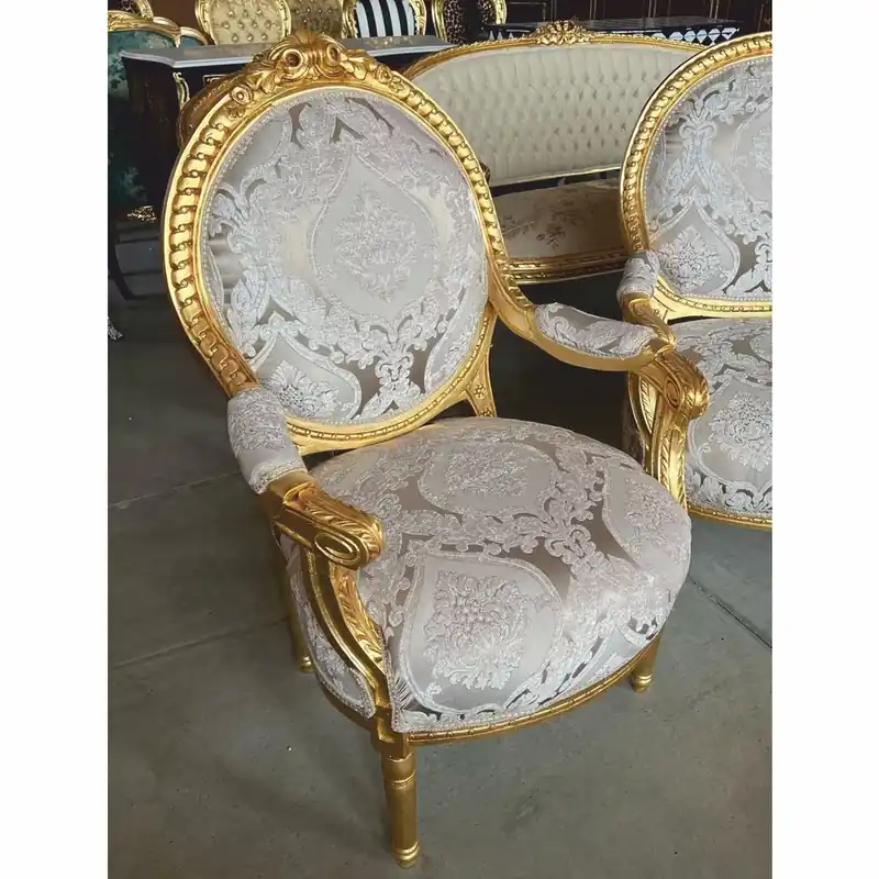 Top-Angebot Casa Padrino sedia da salone con medaglione barocco grigio / oro A. 100 cm - Mobili barocchi