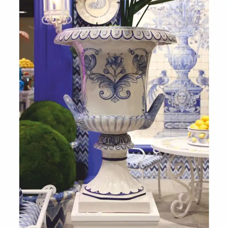 Expressversand Casa Padrino vaso da fiori barocco di lusso in ceramica bianco / blu Ø 71 x A. 99,5 cm
