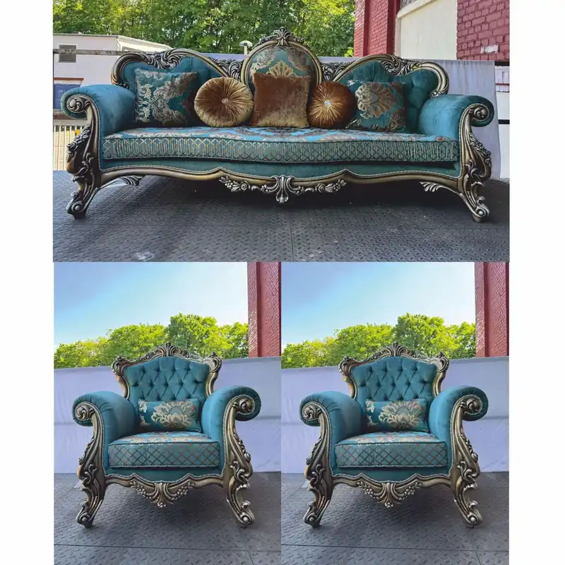 Casa Padrino set da soggiorno barocco di lusso turchese / argento - Mobili in stile barocco Preiswert