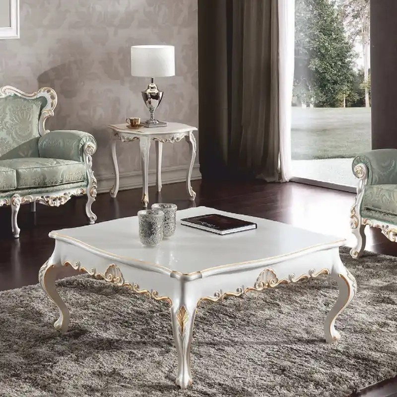 Casa Padrino tavolo da salotto barocco di lusso bianco / oro 104 cm - Fatto in Italia Meistverkauft