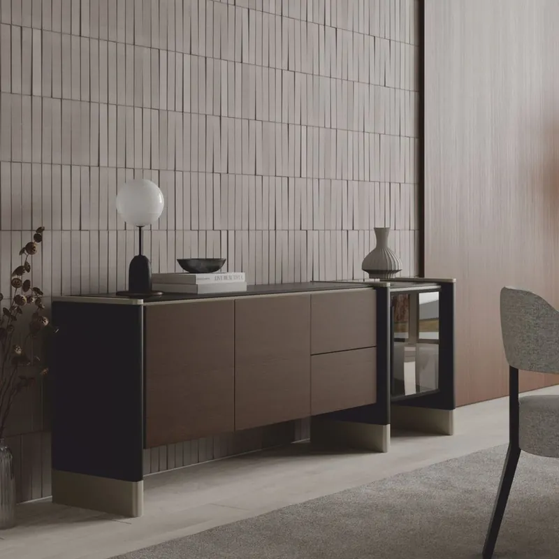 Markenware Casa Padrino credenza di lusso nero / marrone scuro / ottone 220 cm - Mobili per hotel e sale da pranzo
