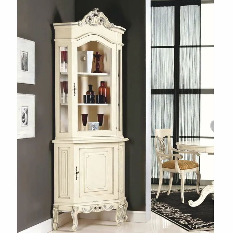 Solange Der Vorrat Reicht Casa Padrino vetrina ad angolo barocco di lusso crema / argento A. 226 cm - Mobili Barocchi - Fatto in Italia