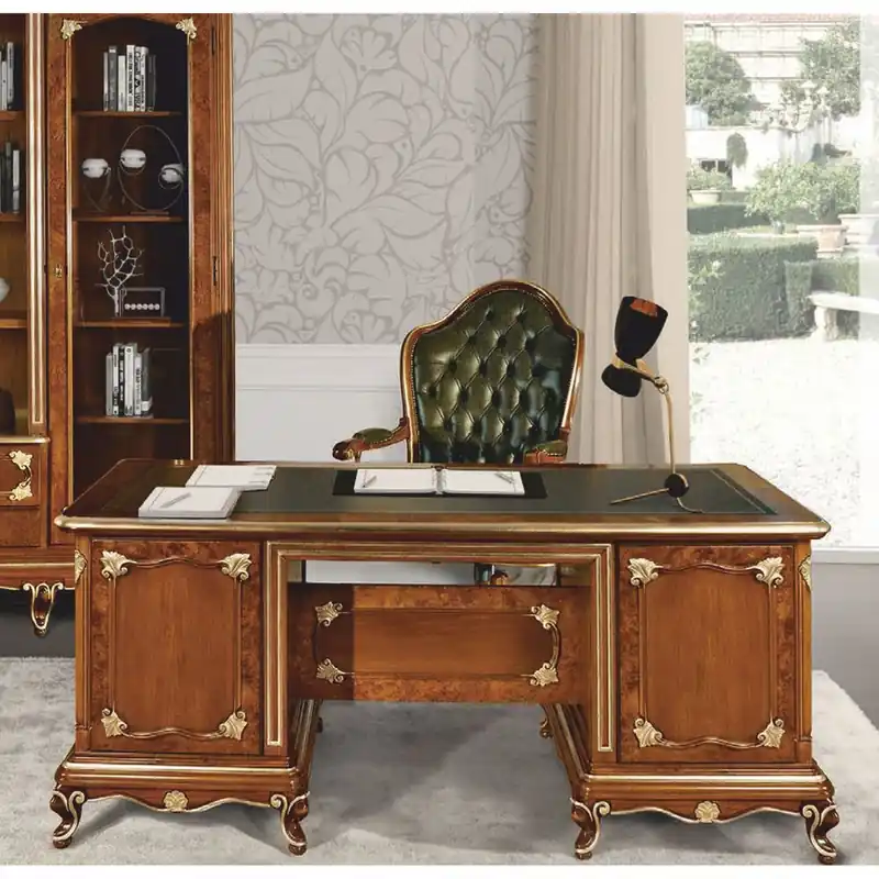 Bestpreis Casa Padrino Scrivania Barocco di Lusso Marrone / Oro / Verde 180 cm - Fatto in Italia