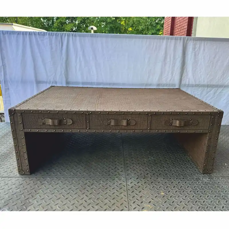 Zertifiziert Casa Padrino tavolo da salotto di lusso in pelle in ottica valigia marrone 132 cm - Mobili per soggiorno