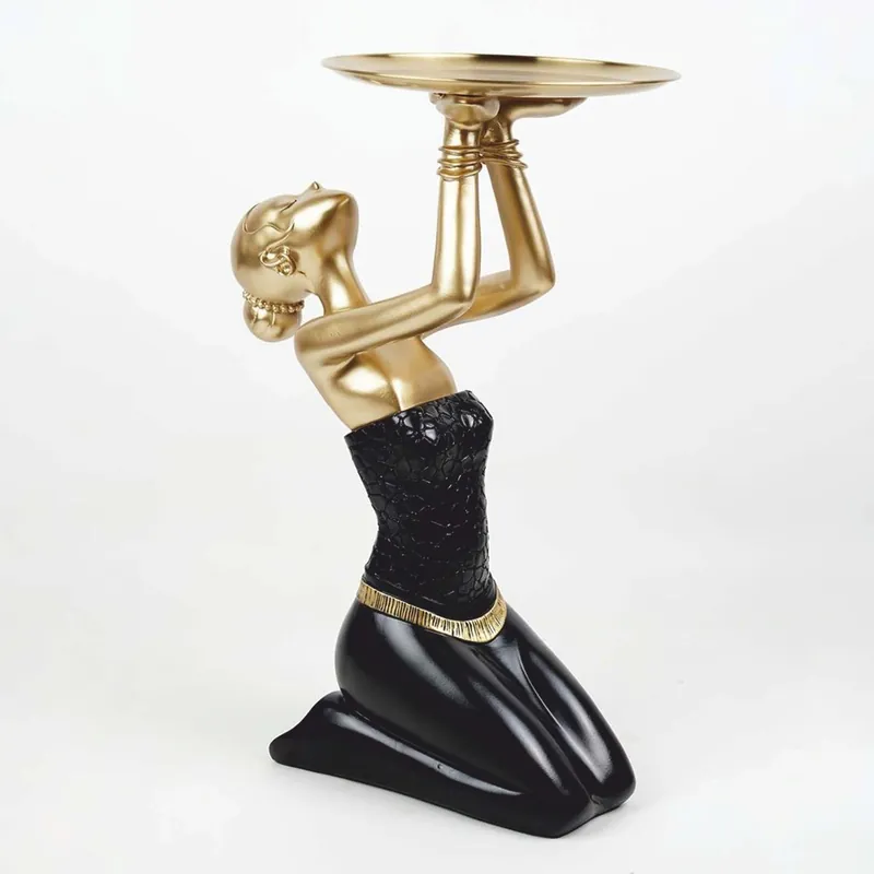 Casa Padrino figura decorativa dama con vassoio nero / oro A. 66 cm - Scultura decorativa Schneller Versand