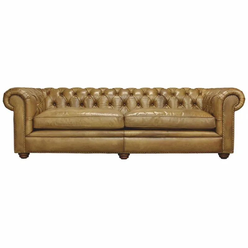 Günstig Casa Padrino Divano Chesterfield di Lusso in Pelle Marrone Chiaro / Marrone Scuro 242 cm - Mobili in Pelle