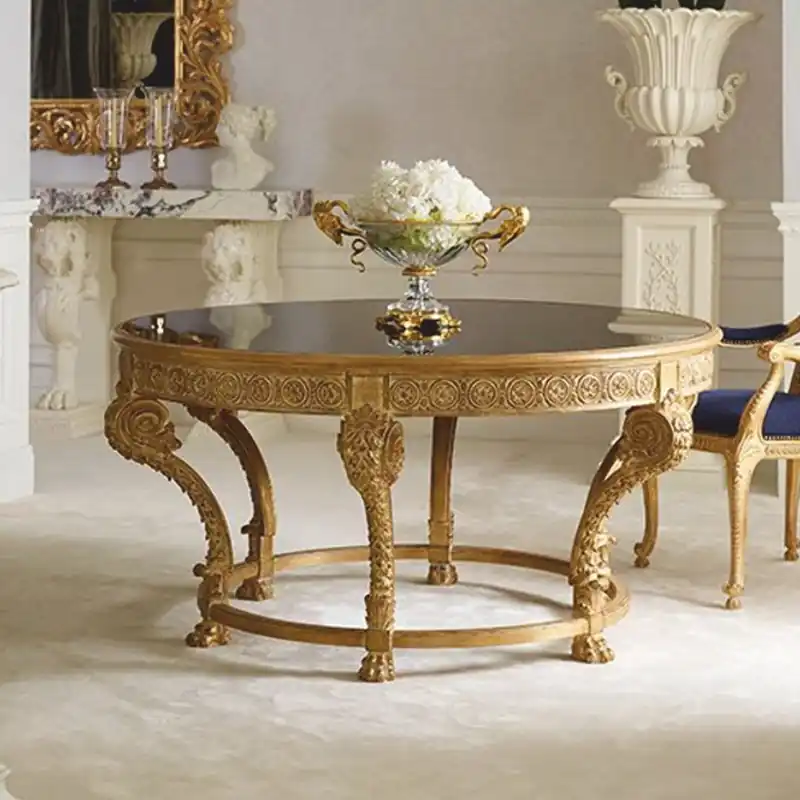 Casa Padrino tavolo da pranzo barocco di lusso con piano in vetro naturale / nero Ø 142 cm - Fatto in Italia Sale