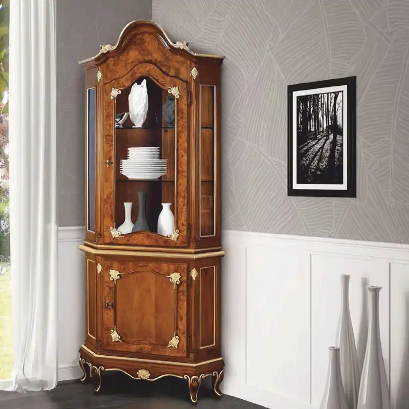 Sale Casa Padrino vetrina ad angolo barocco di lusso marrone / oro A. 222 cm - Mobili Barocchi - Fatto in Italia