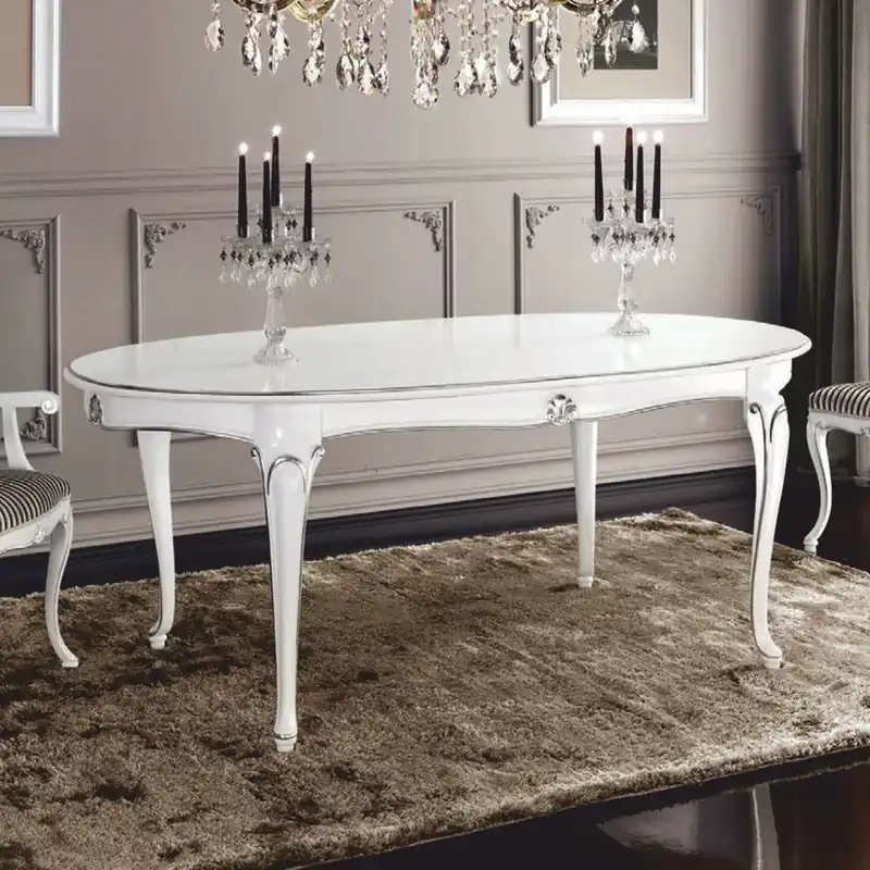 Casa Padrino tavolo da pranzo barocco di lusso bianco / argento 200-280 cm - Fatto in Italia Beliebt
