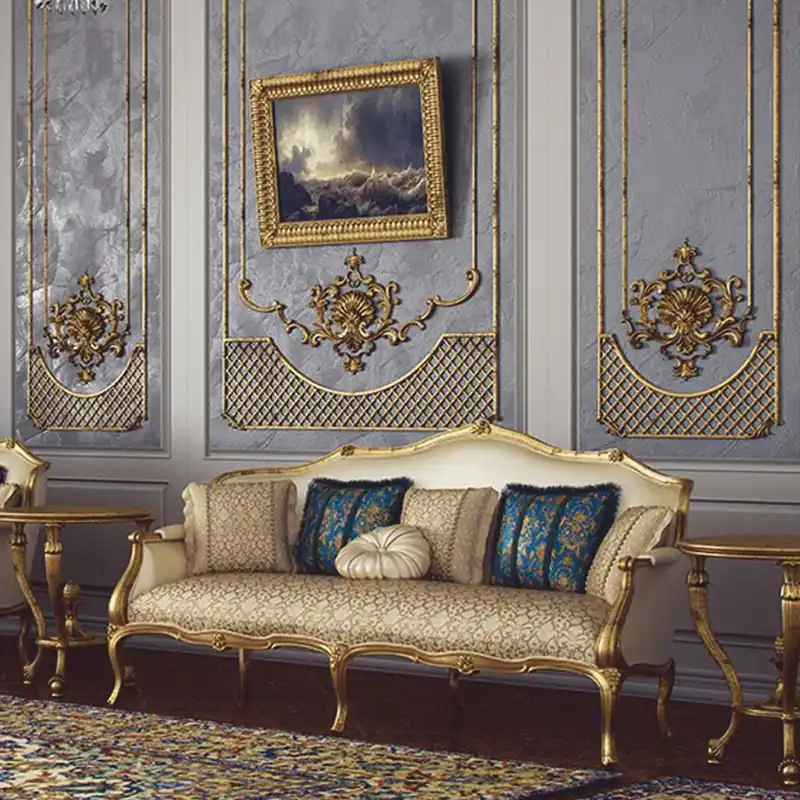Casa Padrino divano barocco di lusso crema / oro 212 cm - Mobili barocco per hotel Sonderaktion