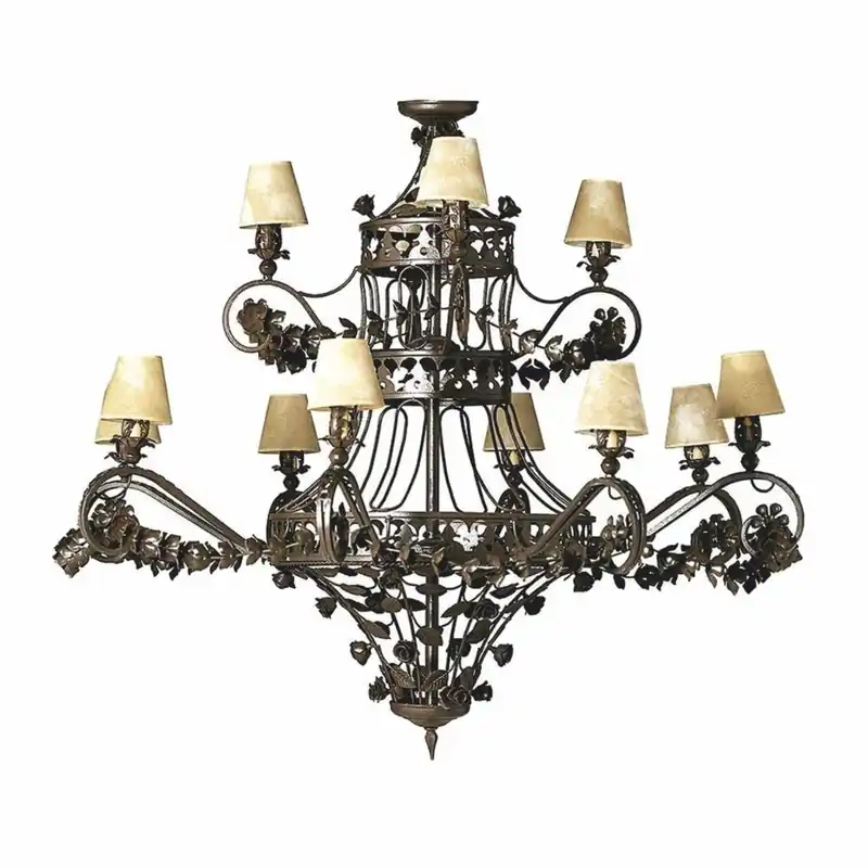 Neuheit Casa Padrino lampadario barocco di lusso in ferro battuto marrone / beige Ø 100 x A. 100 cm