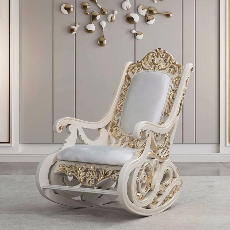 Begrenztes Angebot Casa Padrino poltrona a dondolo barocco di lusso bianco / crema / oro - Mobili barocchi