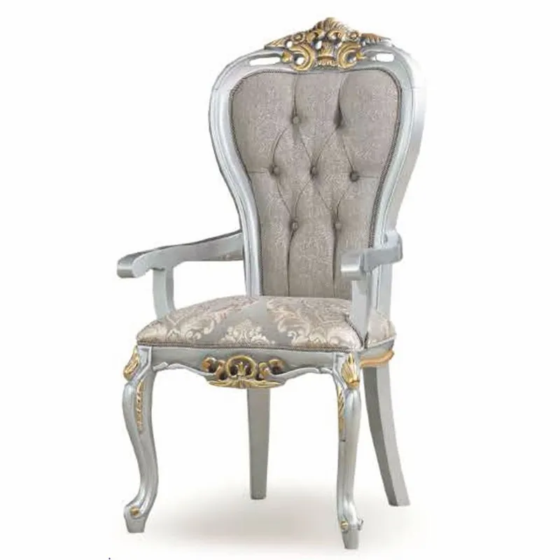 Casa Padrino sedia da pranzo barocco di lusso con braccioli grigio / argento / oro - Mobili barocchi Super-Preis