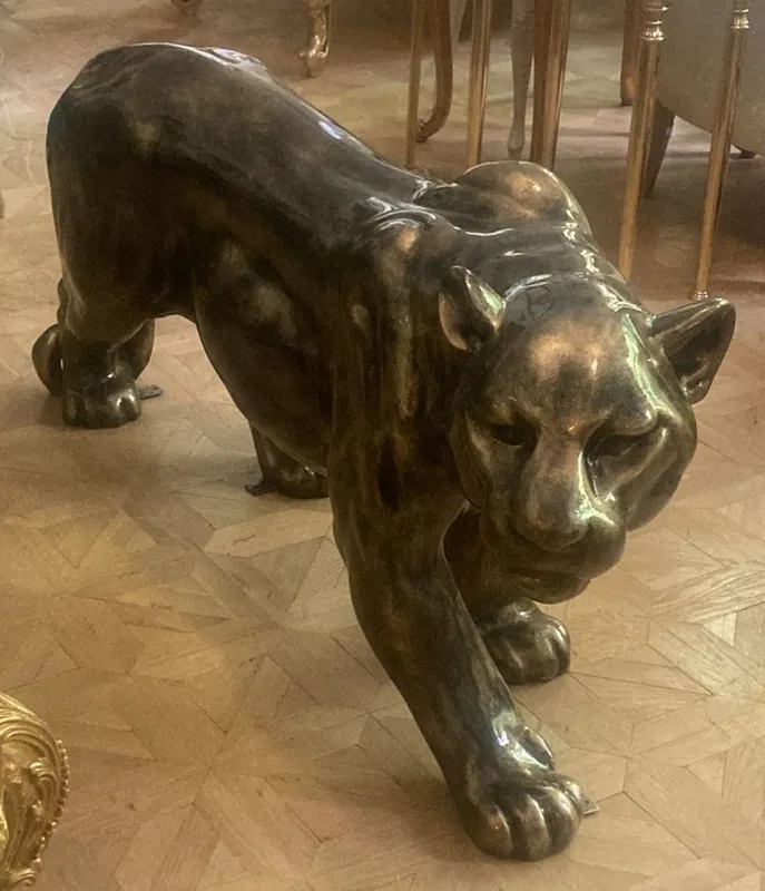 Casa Padrino XXL Deko Skulptur Panther Antik Gold 160 cm - Große Deko Figur Schnäppchen