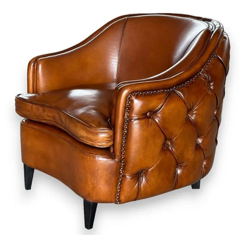 Casa Padrino poltrona Chesterfield di lusso in pelle marrone chiaro / nero - Mobili per il soggiorno in vera pelle Direktkauf