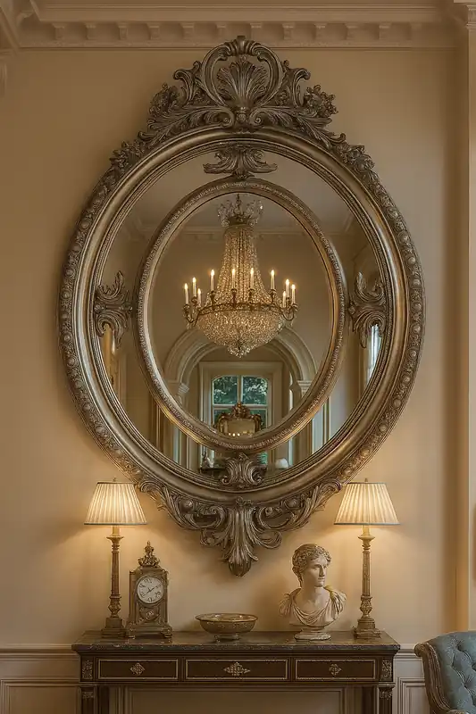 Specchio Barocco Casa Padrino Ovale Argento - Specchio da Parete in Stile Barocco - Specchio da Armadio Barocco Artigianale Solange Der Vorrat Reicht
